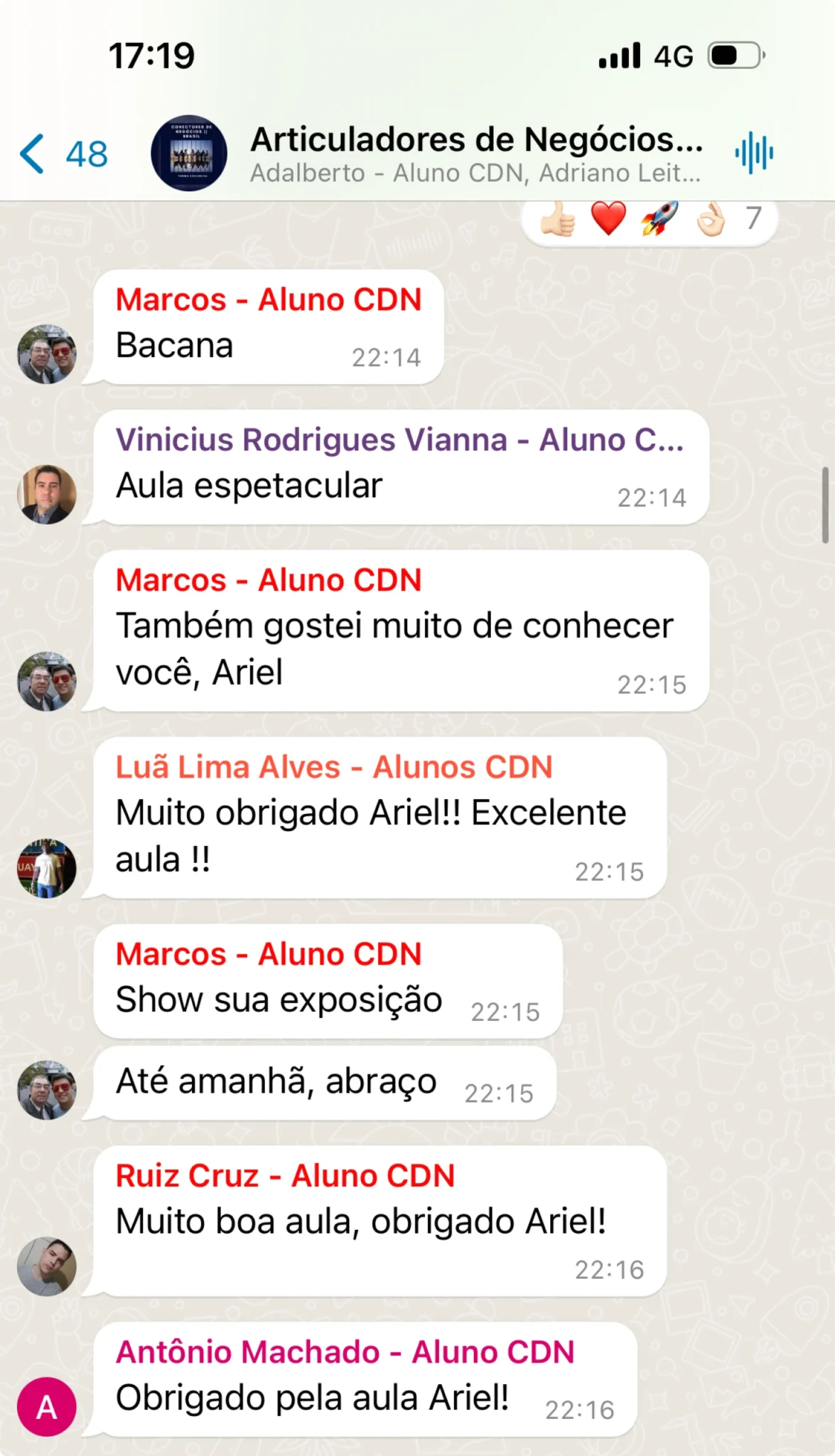 Articuladores de Negócios - Print Alunos no grupo