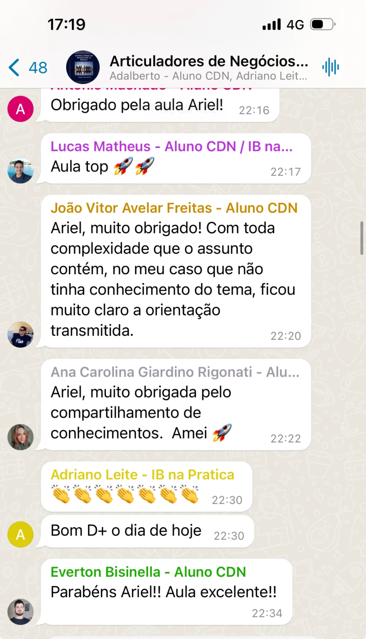 Articuladores de Negócios - Print Alunos no grupo